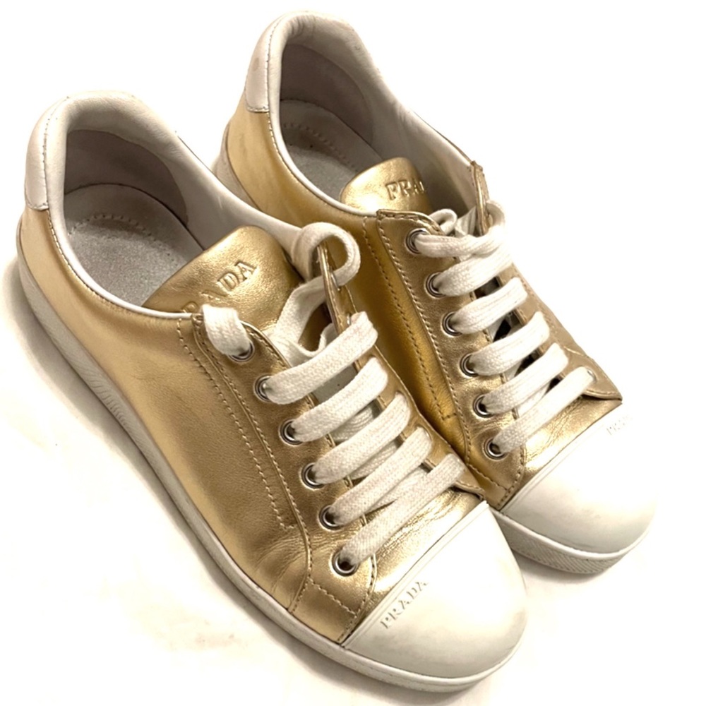 Prada white & gold sneakers size 8